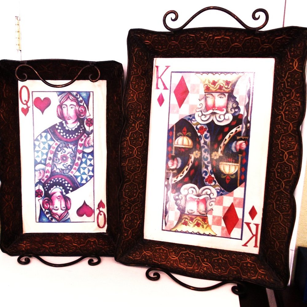 Set of 2 Jim Shore Crazy Mountain Metal Serving Trays Poker Playing Cards